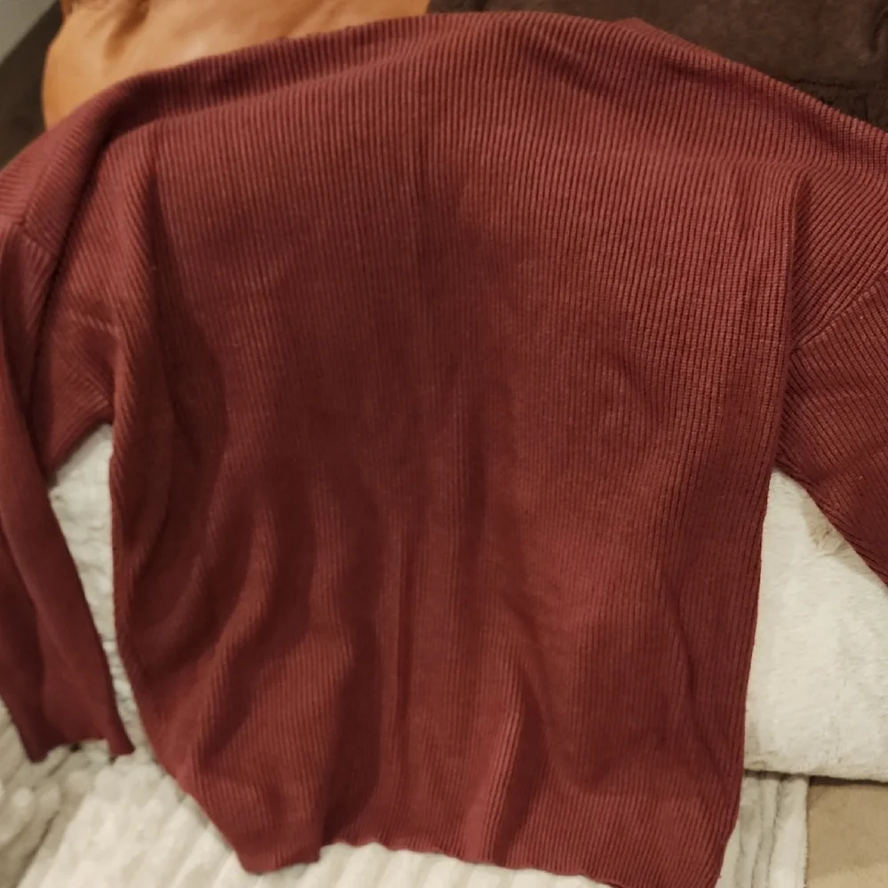 Rust V-Neck Ribbed Sweater - Picture 3 of 4